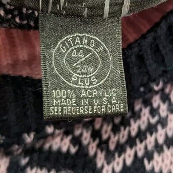 Vtg Gitano Plus Pink Black 44/24W Made in USA Geometric‎ Acrylic Sweater - Picture 8 of 11